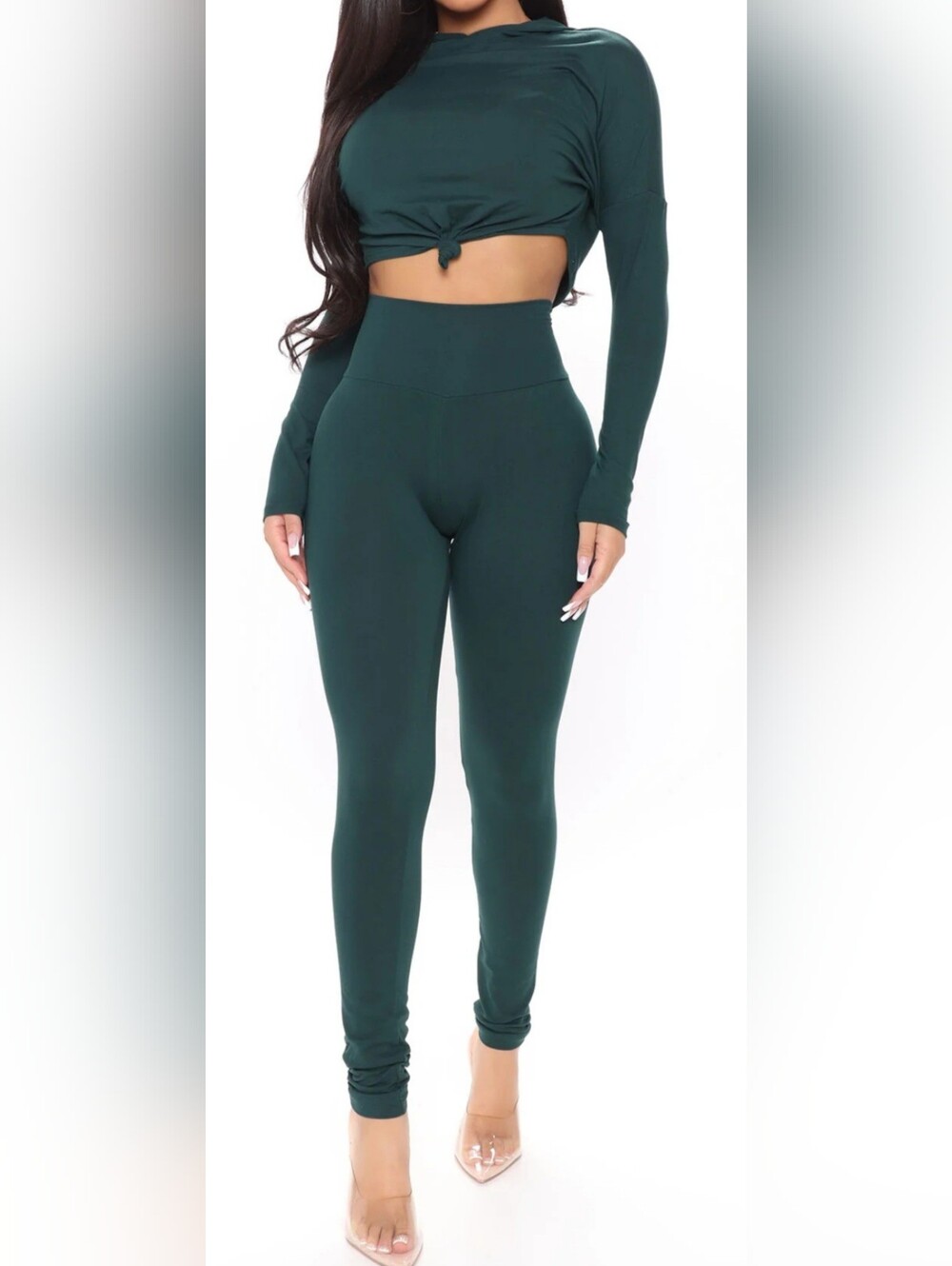 High-Waist Forest Green Active Leggings Set